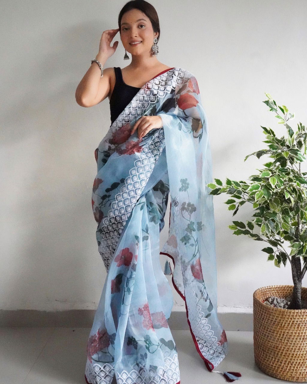 Three Latkan Organza Wholesale Party Wear Sarees

